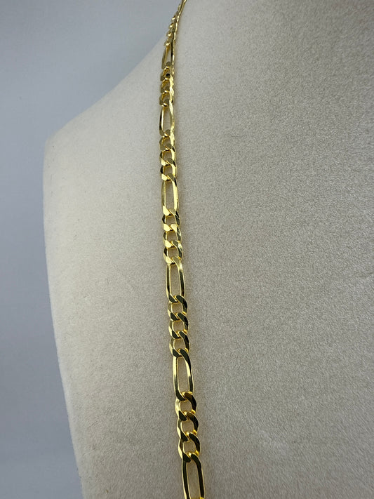 Sterling Silver 24inch 5mm Flat Figaro Chain - Gold Plated