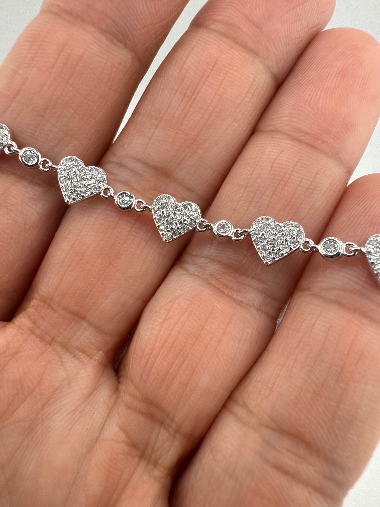 Sterling Silver Pave Zirconia Heart Bracelet