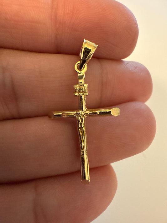 Sterling Silver Gold-tone INRI Crucifix Pendant