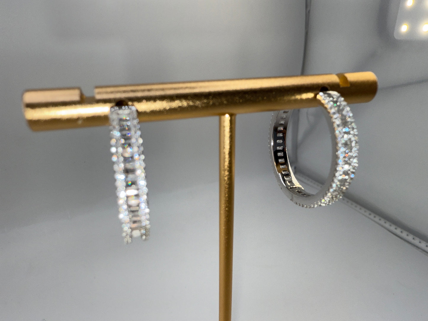 Sterling Silver Baguette Zirconia 25mm Hoop Earrings