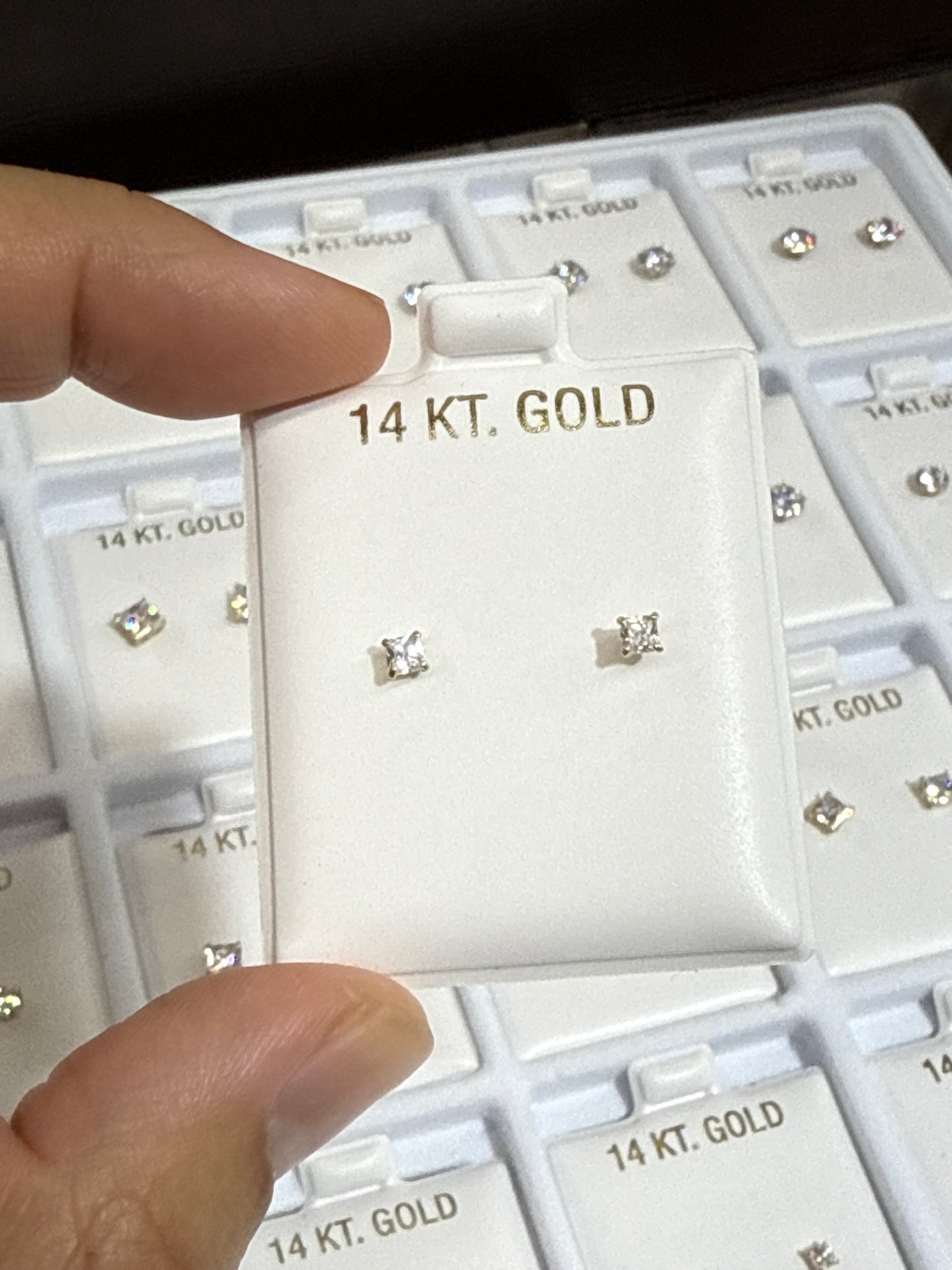 Baby earrings, zirconia, smallest square stone available
