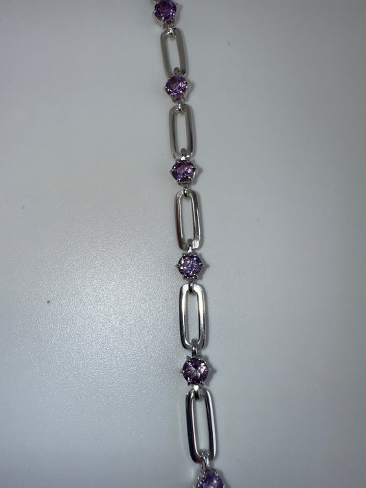 Sterling Silver Paperclip Bracelet - Amethyst