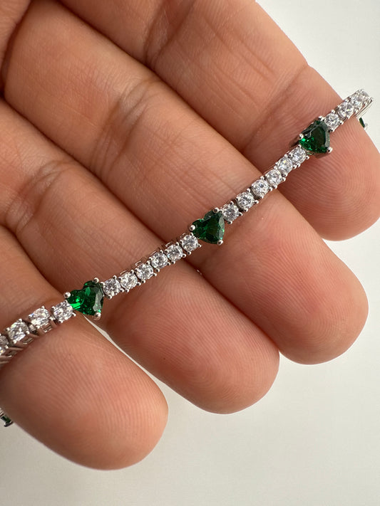 Sterling Silver Heart and Zirconia Tennis Bracelet