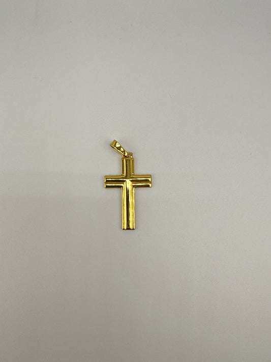 Sterling Silver Gold-tone Polished and Grooved Cross Pendant