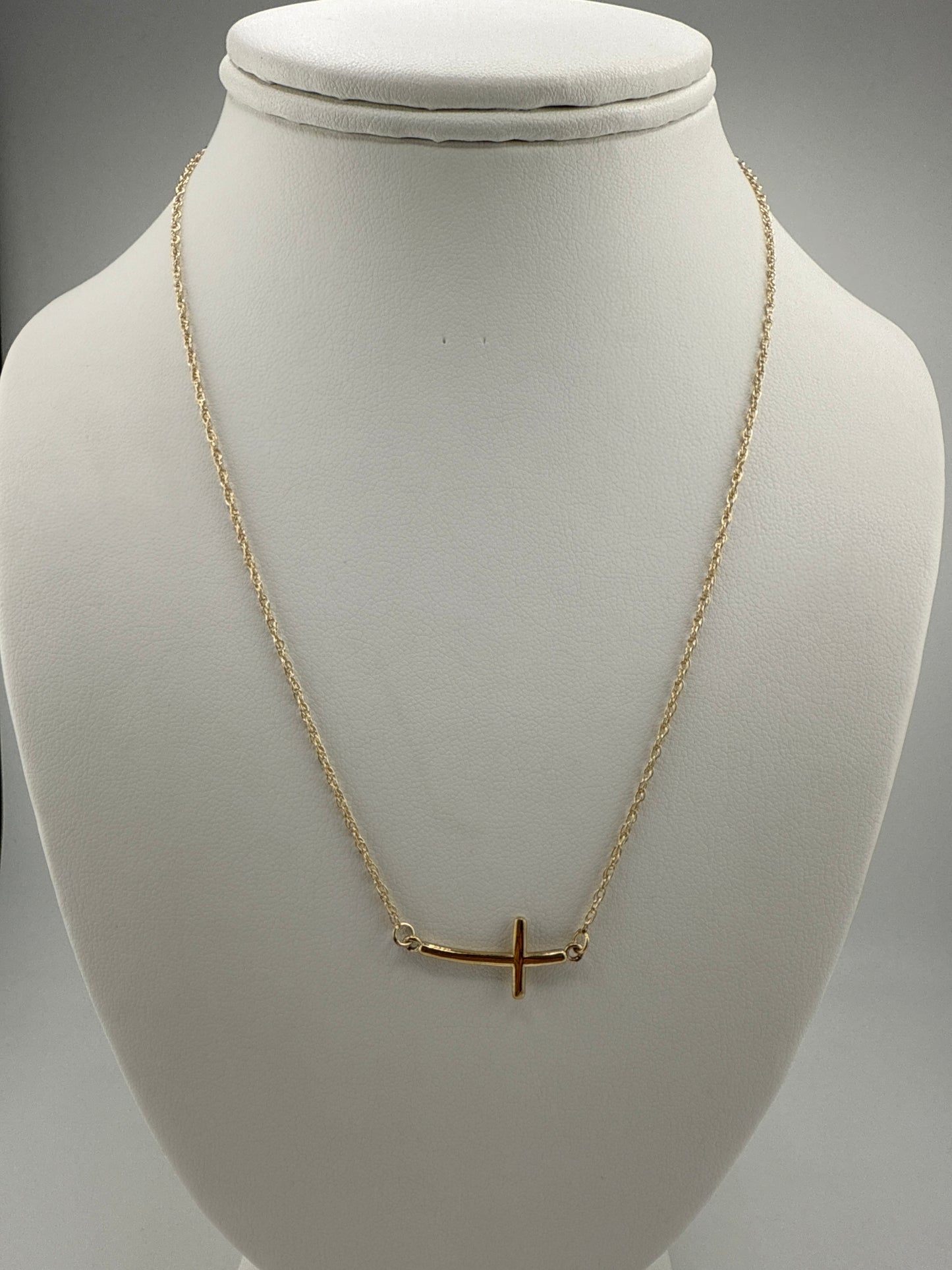 Sterling Silver YG-plated Large Sideways Curved Cross Pendant and Chain