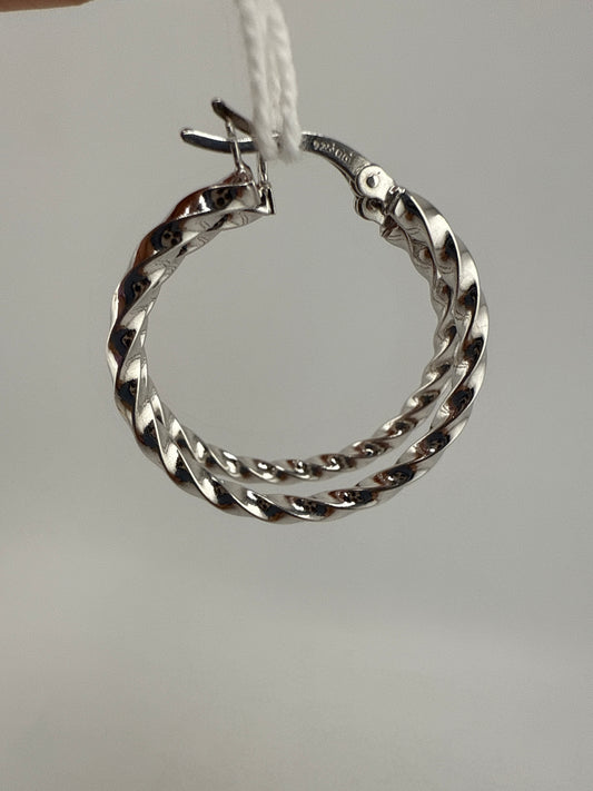 Sterling Silver Rhodium-plated Twisted Hoop Earrings