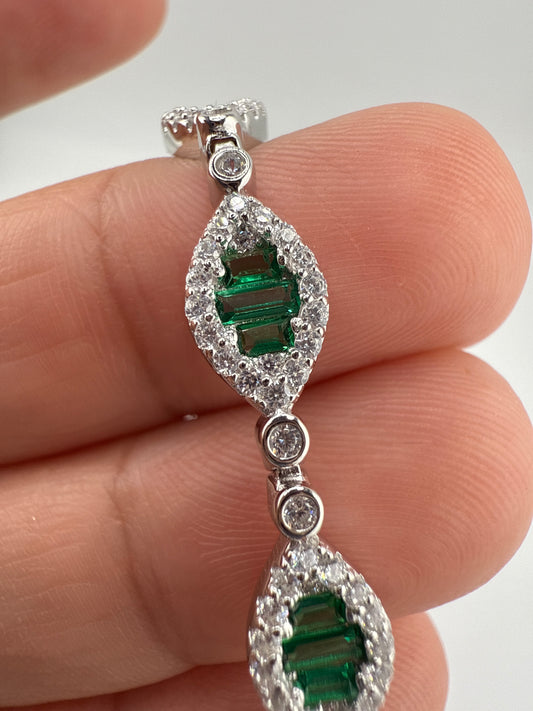 Sterling Silver Baguette Tennis Bracelet - Zirconia Emerald