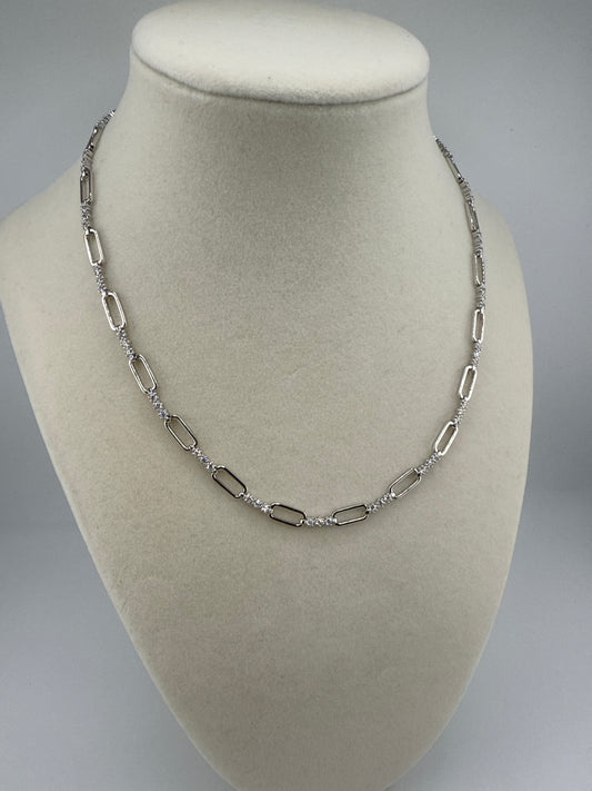 Sterling Silver Paperclip & Zirconia Necklace