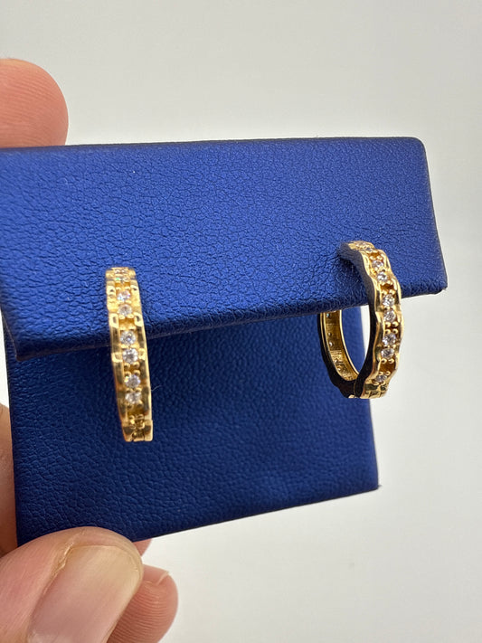 14k yellow gold with zirconia and yellow gemstone huggie earrings