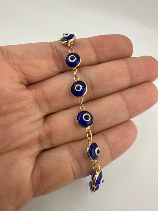 14k Gold Large Size Evil Eye Bracelet | 7 inches