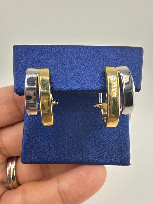 14k Two-Toned Gold Elegant Huggie Earrings