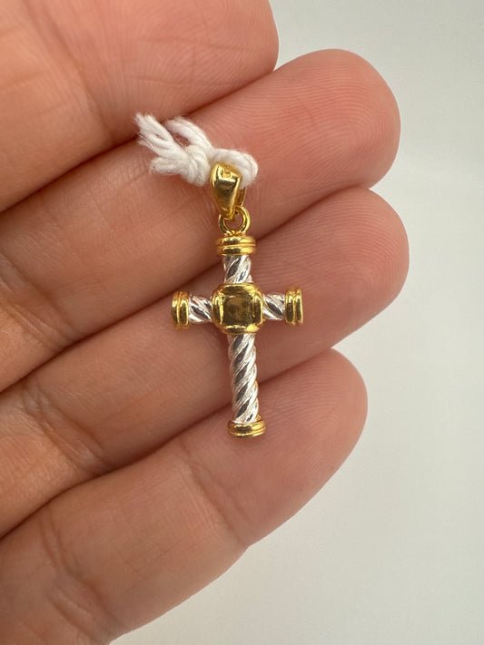 Sterling Silver & Gold Tone Twisted Cross Pendant