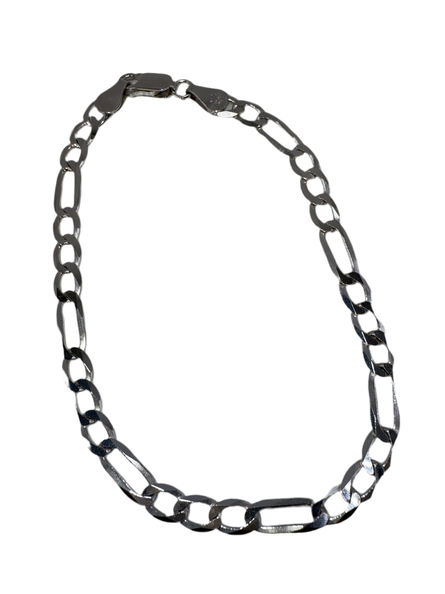 Sterling Silver 8inch 5.8mm Figaro Bracelet - Rhodium Plated