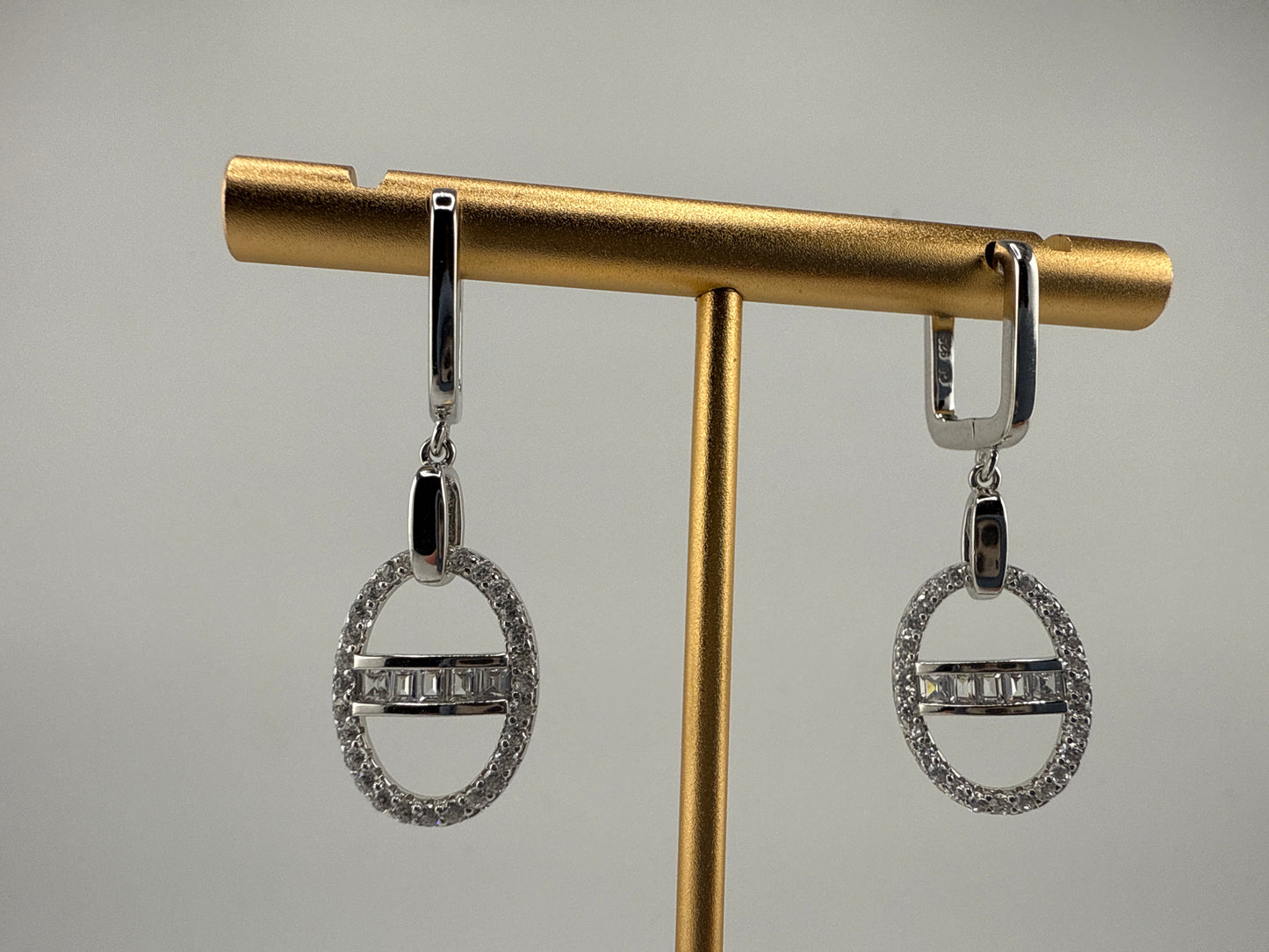 Sterling Silver Oval Baguette Zirconia Earrings