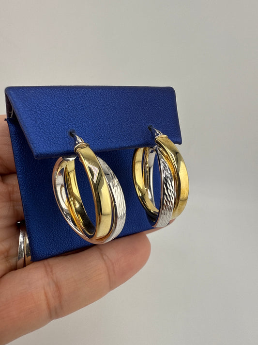 14k Two-Toned Gold Fancy Hoops