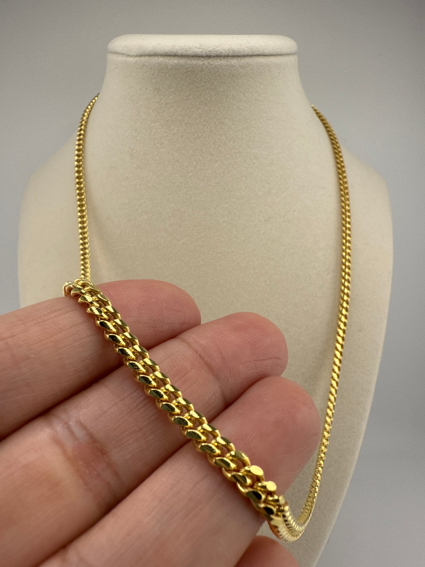 Sterling Silver 22inch 4mm Solid Miami Cuban Chain - Gold Plated