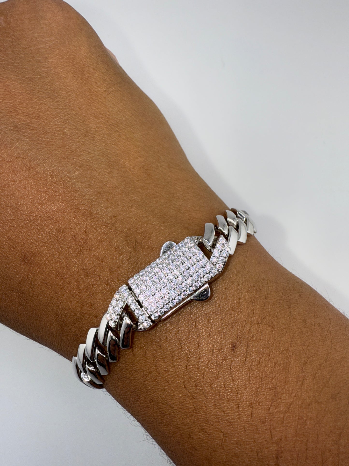 Sterling Silver 8inch 9mm Monaco Link Bracelet with Micro Pave Zirconia Lock