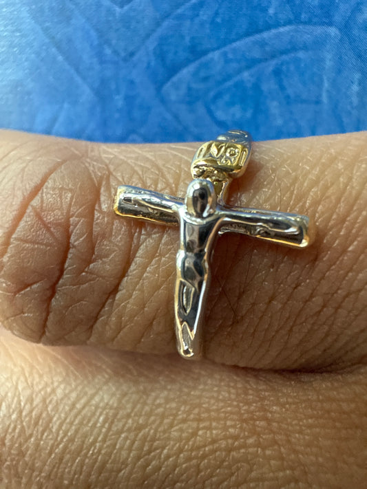 14k Gold Two-toned Polished INRI Crucifix Ring | Size 6.75
