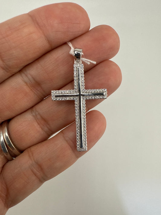 Sterling Silver High Polish Zirconia Outline Cross Pendant