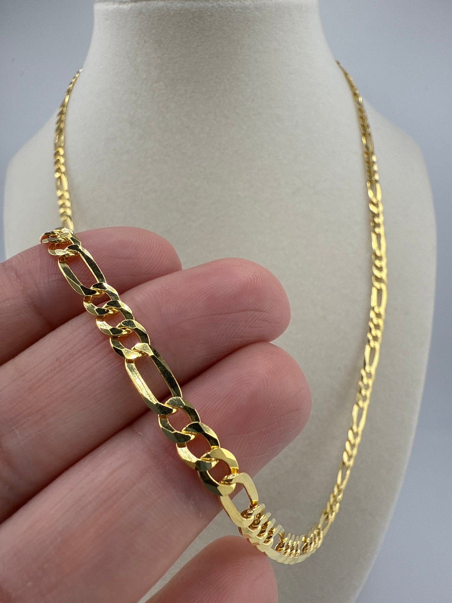 Sterling Silver 22inch 5mm Flat Figaro Chain - Gold Plated