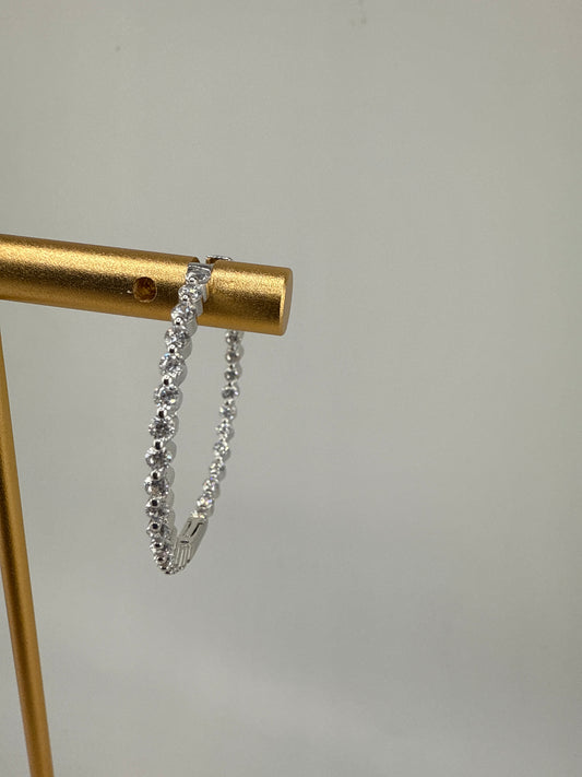 Sterling Silver 30mm Inside-Outside Round Zirconia Hoop Earrings