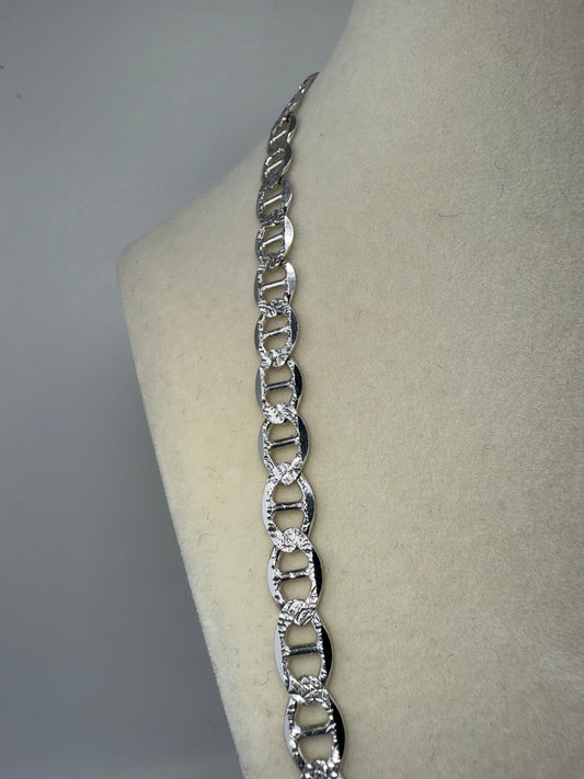 Sterling Silver 24inch 7mm Pave Marina Chain - Rhodium Plated