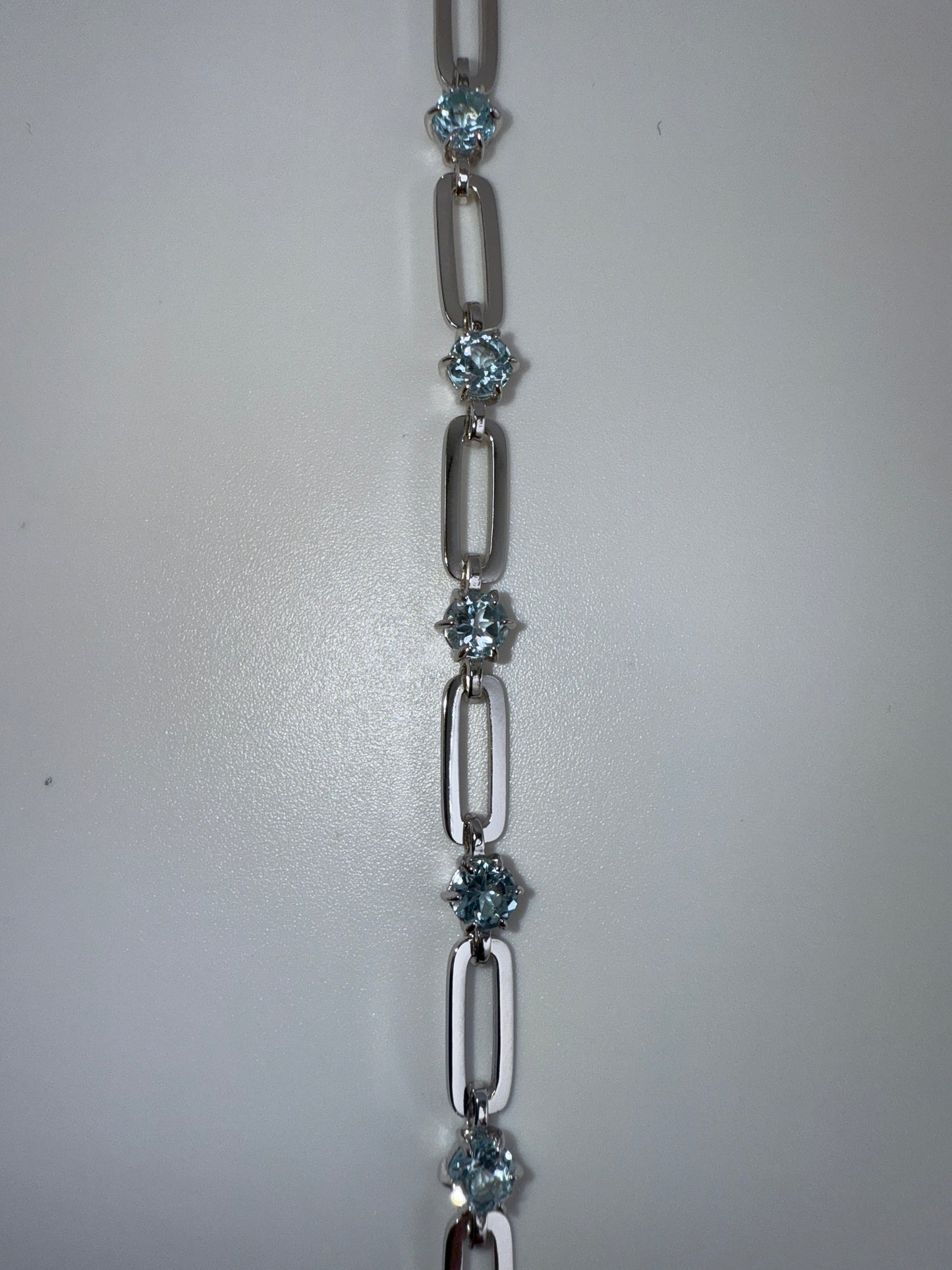 Sterling Silver Paperclip Bracelet with Blue Topaz