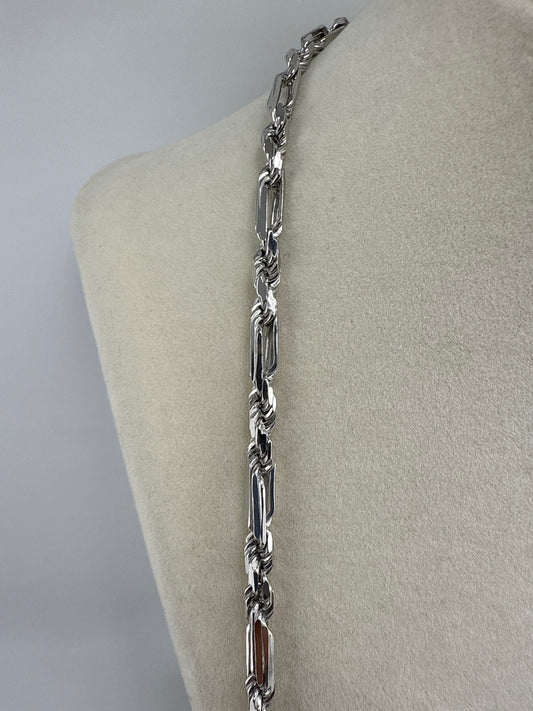 Sterling Silver 24inch 4mm Figarope Chain - Rhodium Plated