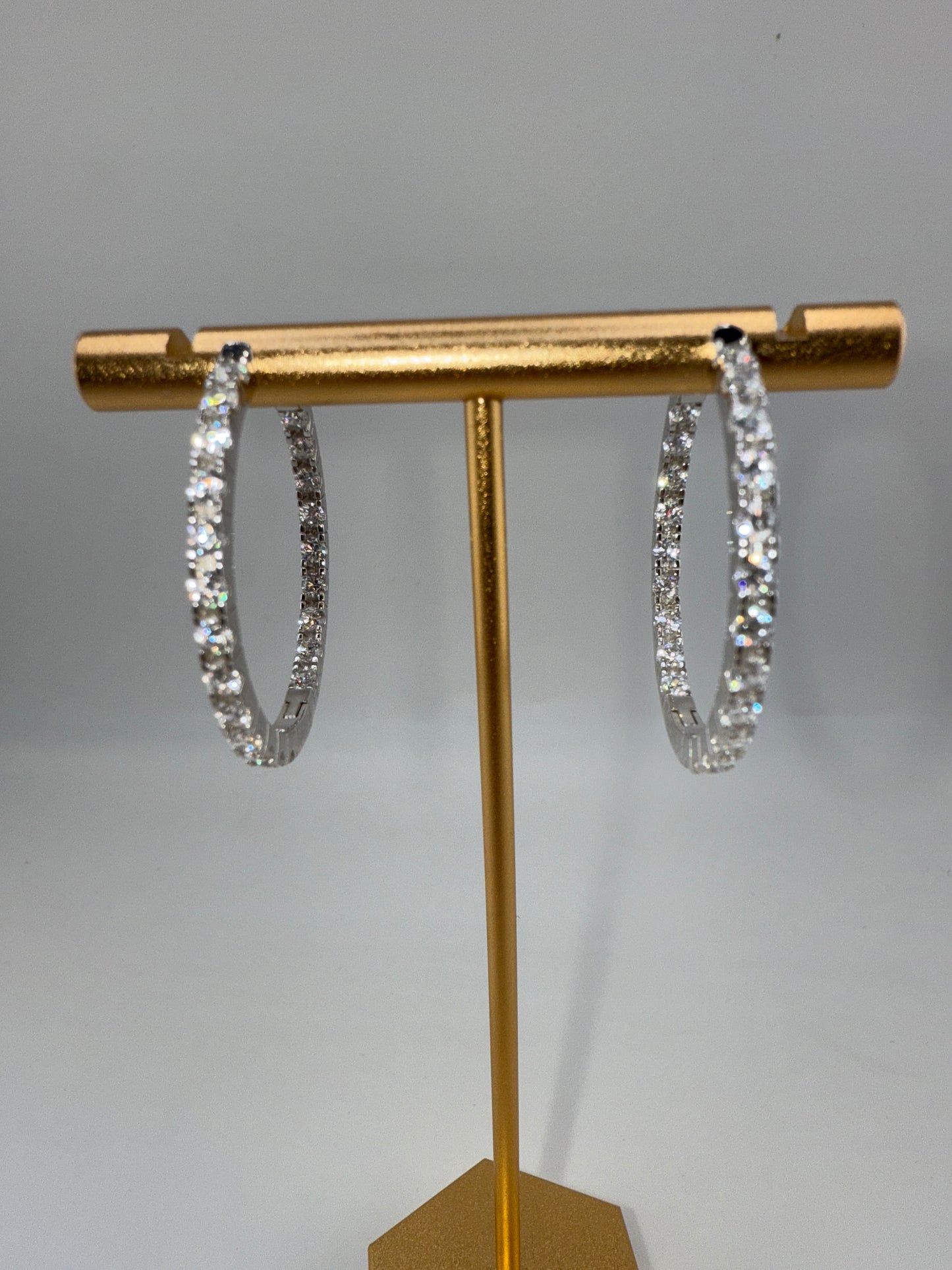 Sterling Silver, 3x35mm Inside-Outside Zirconia Hoop Earrings