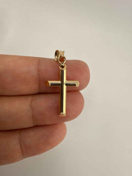 14k gold Polished Tube Cross Pendant