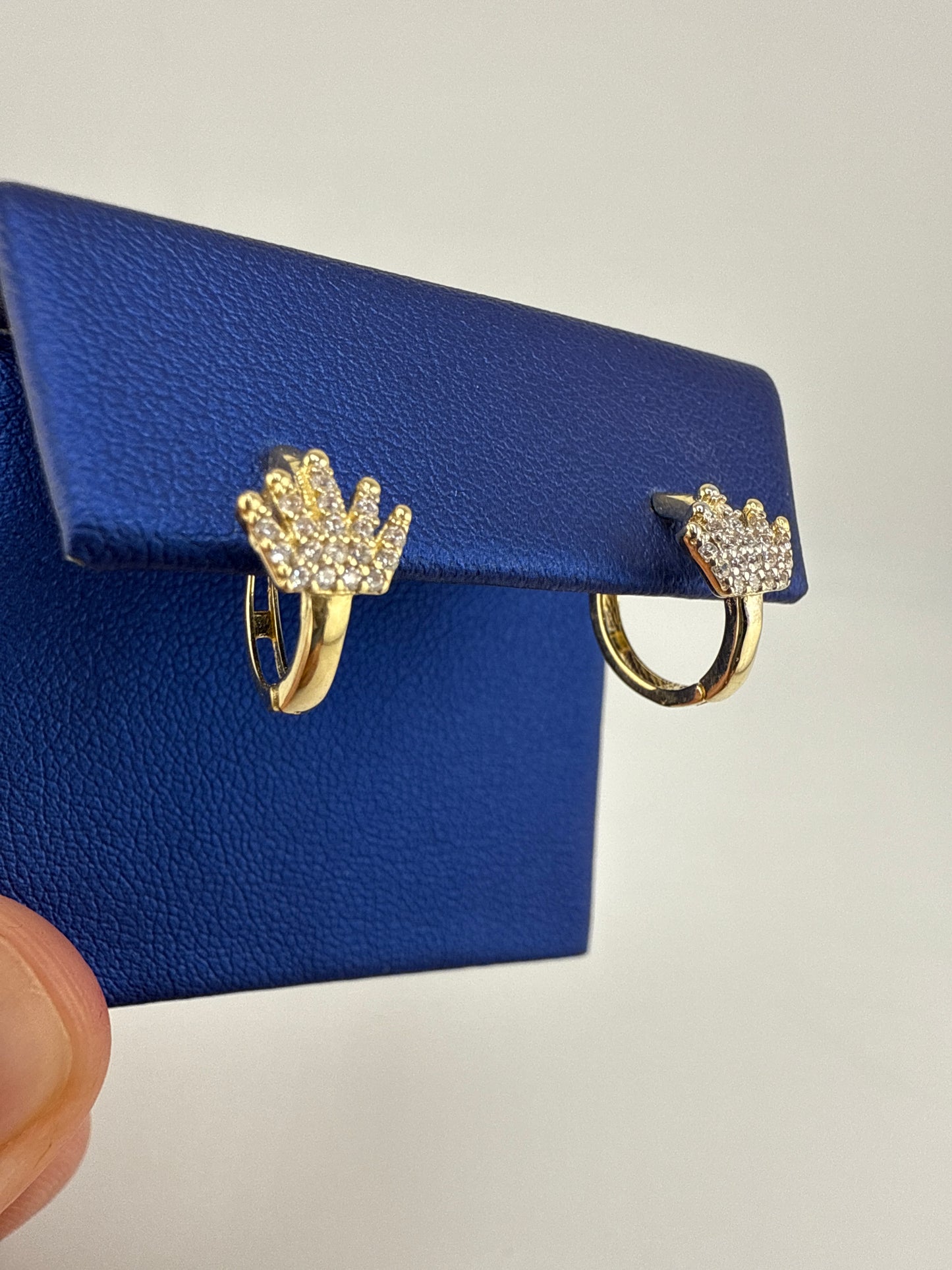 14k gold huggie earrings | thin, with royal crown design