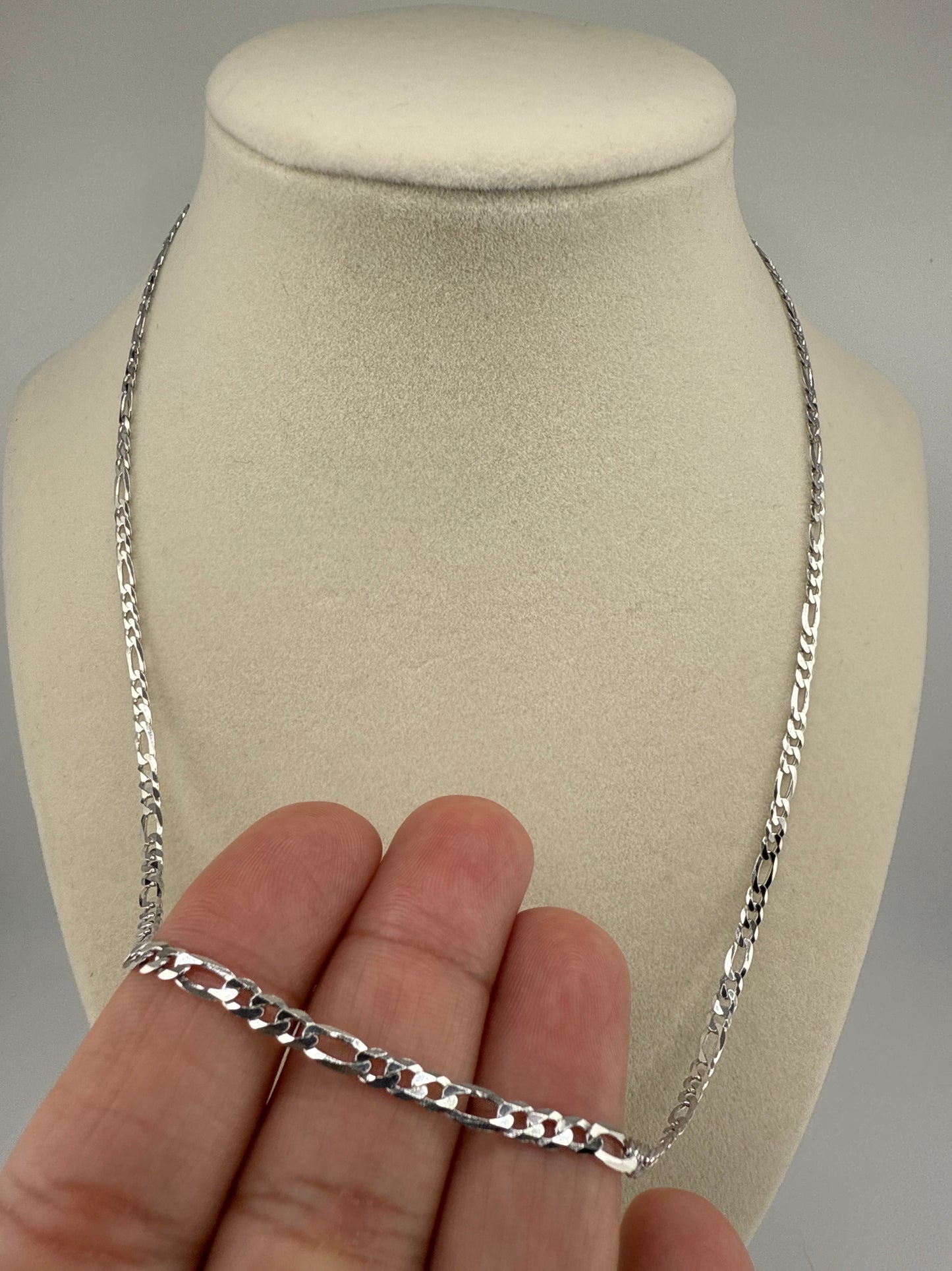 Sterling Silver 20inch 3.3mm Figaro Chain - Rhodium Plated