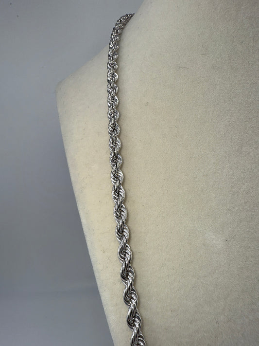 Sterling Silver 24inch 4.5mm Loose Rope Chain - Rhodium Plated