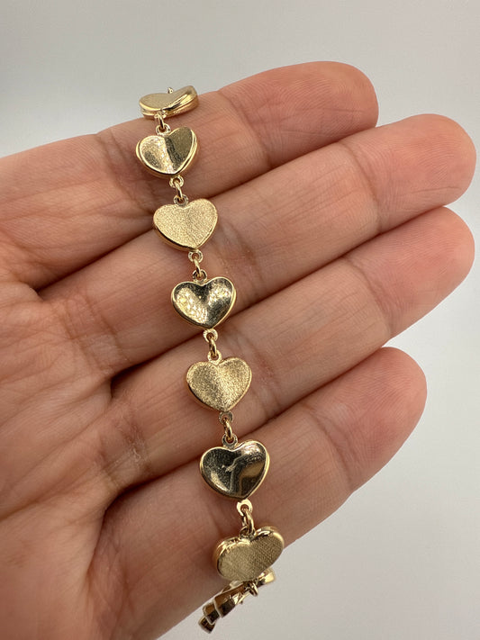 14k Gold Heart Link Bracelet | 7 inches