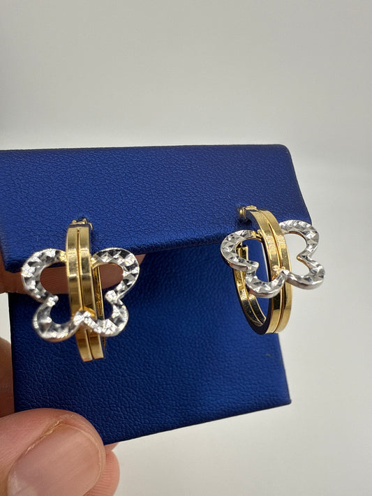 14k two-toned gold butterfly huggies