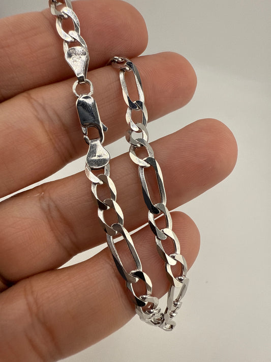 Sterling Silver 8inch 5.8mm Figaro Bracelet - Rhodium Plated