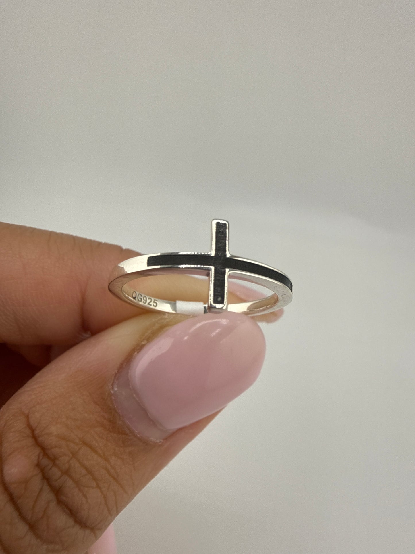 Sterling Silver Antiqued Sideways Cross Ring