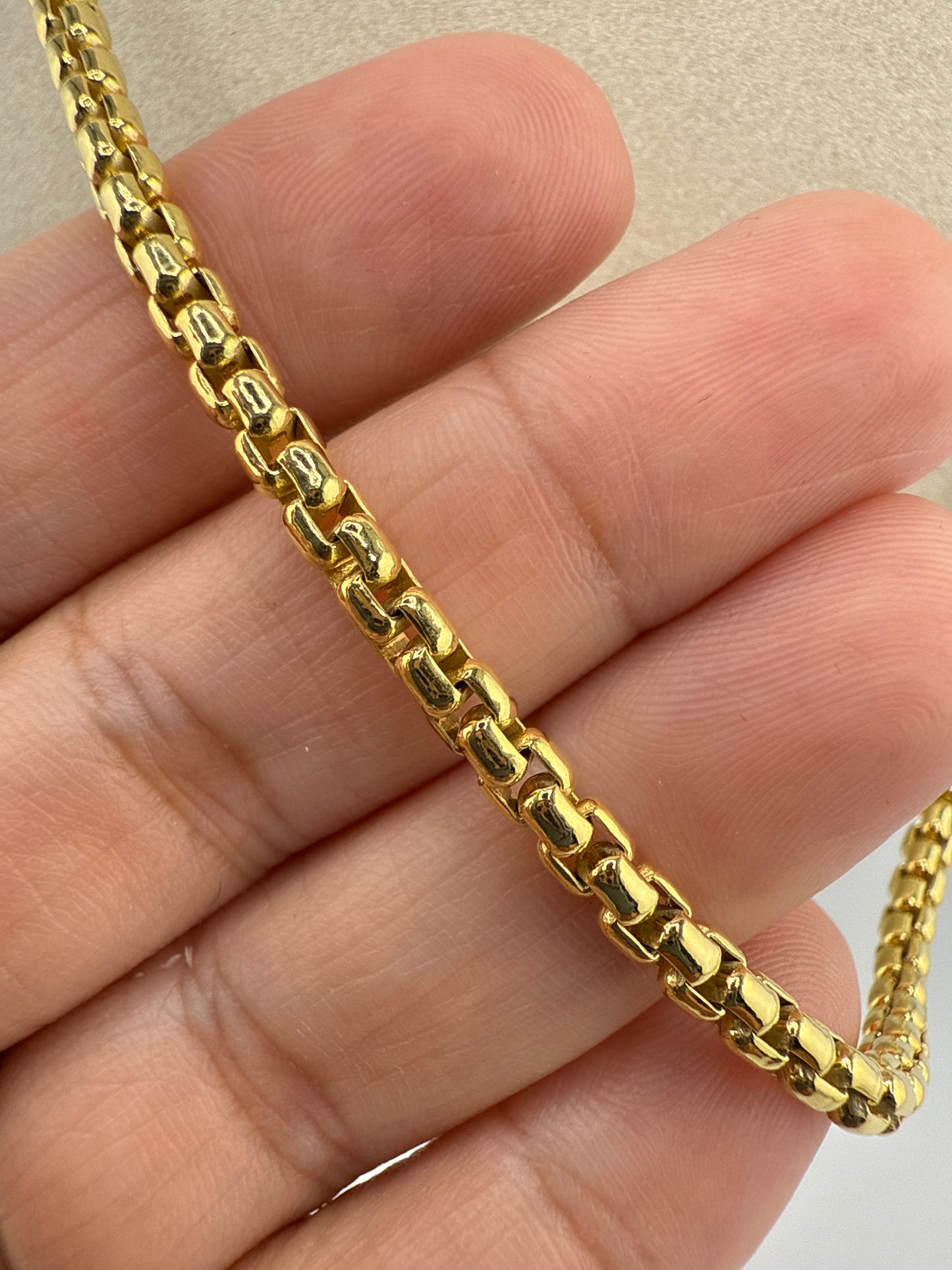 Sterling Silver 3mm Round Box 22inch Chain - Gold Plated
