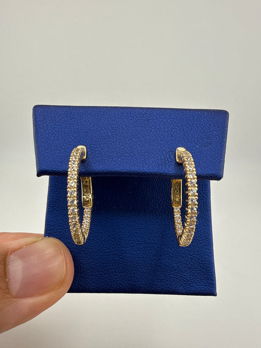 14k yellow gold and zirconia simple and brilliant hoops