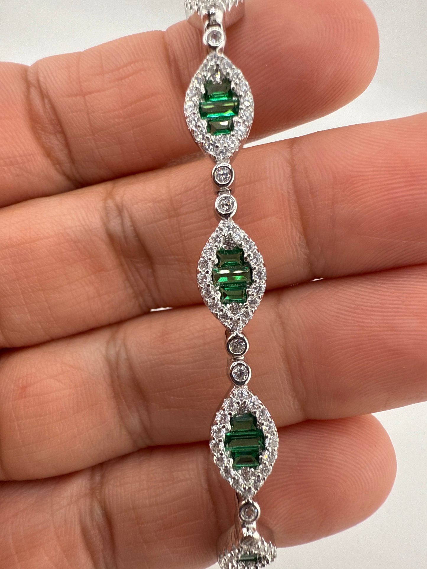 Sterling Silver Baguette Tennis Bracelet - Zirconia Emerald