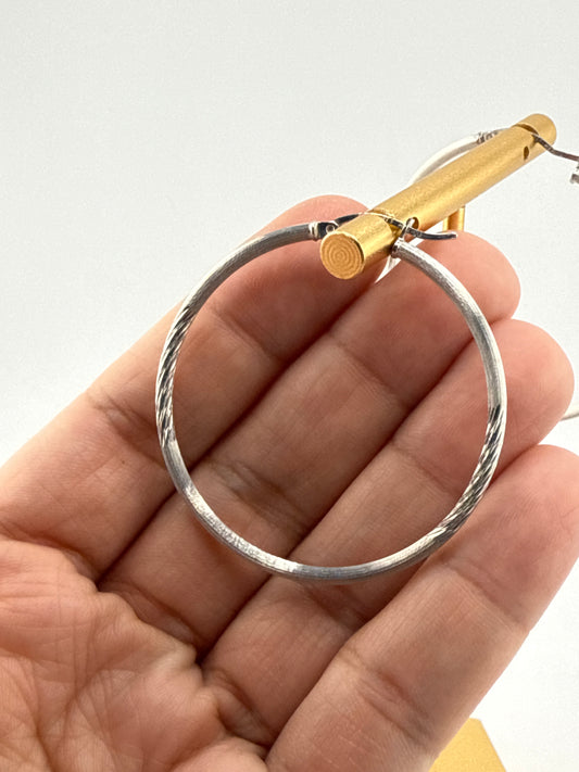 Sterling Silver Rhodium-plated Polished/Satin Diamond Cut Hoop Earrings