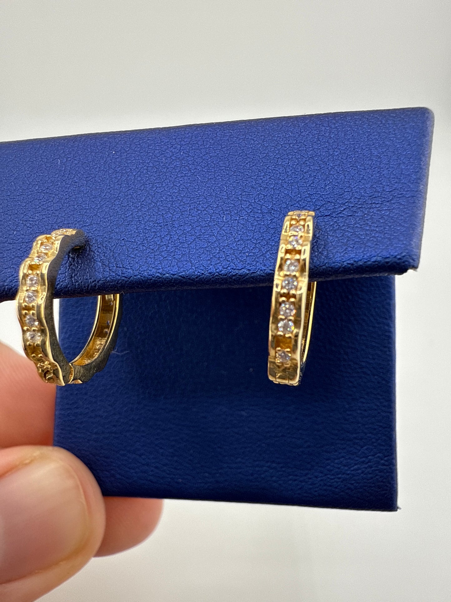 14k yellow gold with zirconia and yellow gemstone huggie earrings