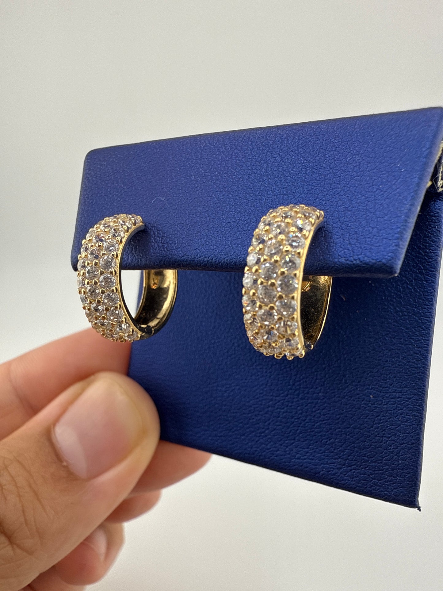 14k yellow gold and zirconia huggie earrings, classy and brilliant