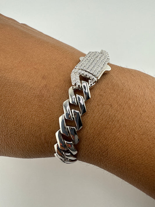 Sterling Silver 8inch 9mm Monaco Link Bracelet with Micro Pave Zirconia Lock