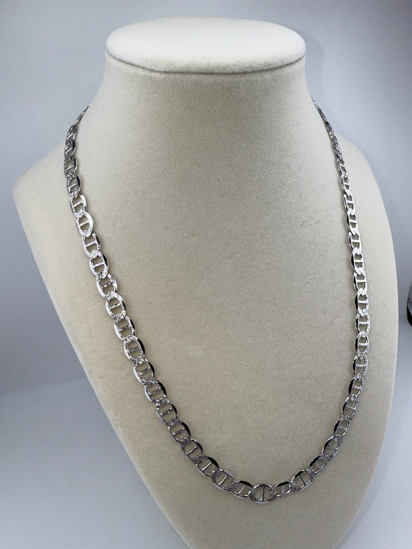 Sterling Silver 20inch 7mm Pave Marina Chain - Rhodium Plated