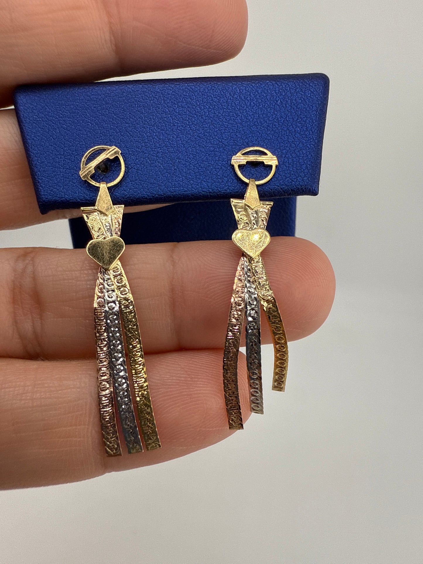 14k Tri-Color Gold Posts with Heart details