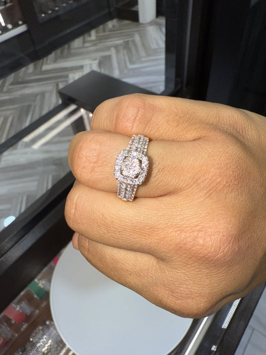 14k white gold engagement ring and wedding bands 3-piece set