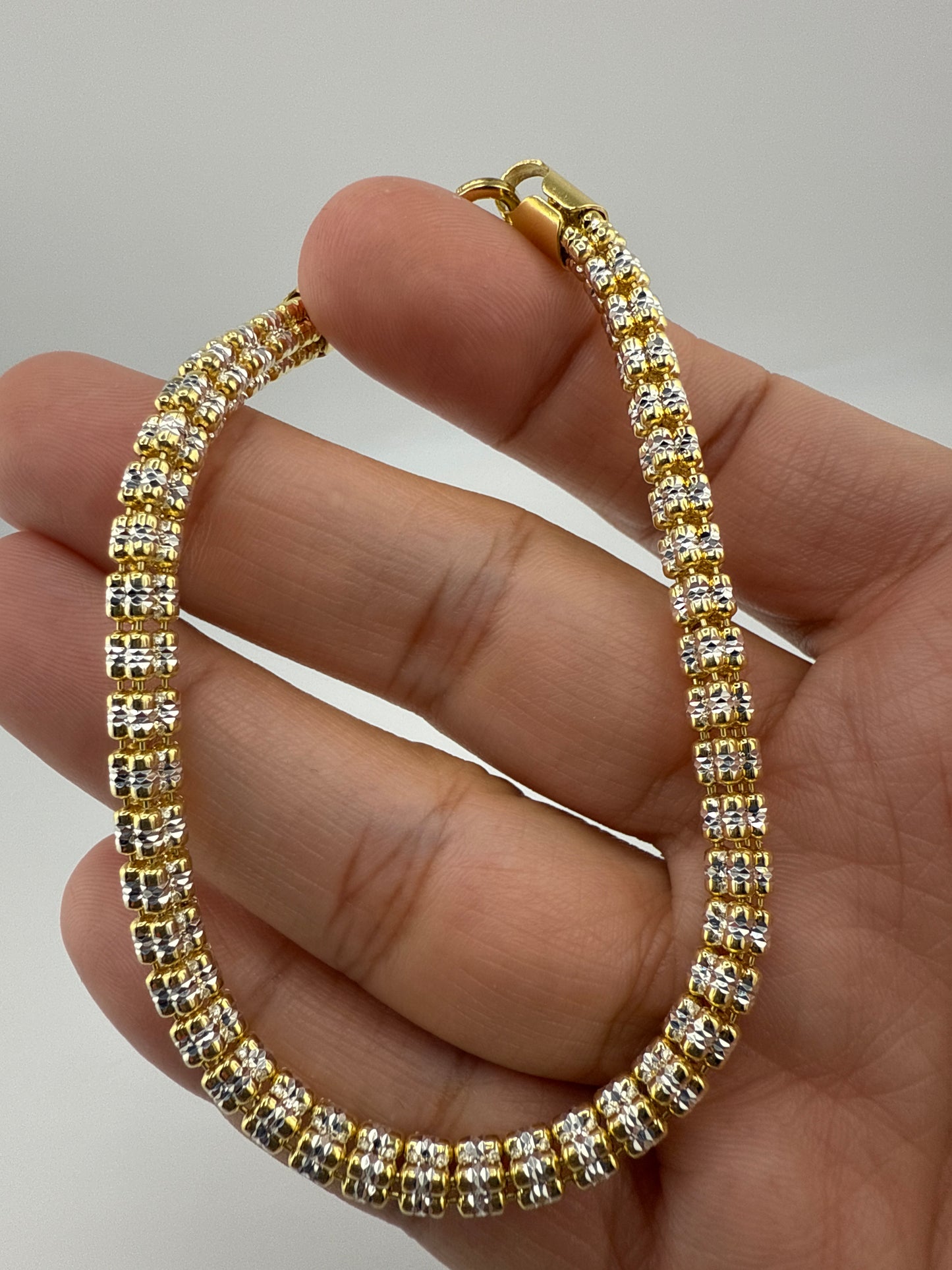 Sterling Silver 5mm D-C Ice Chain Bracelet - Two-toned, 8inch