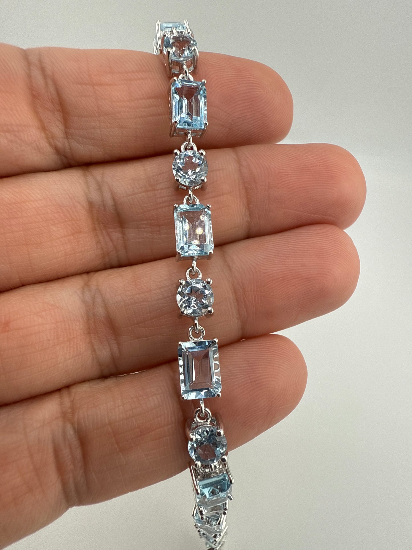 Sterling Silver Round & Emerald-cut Sky Blue Topaz Bracelet