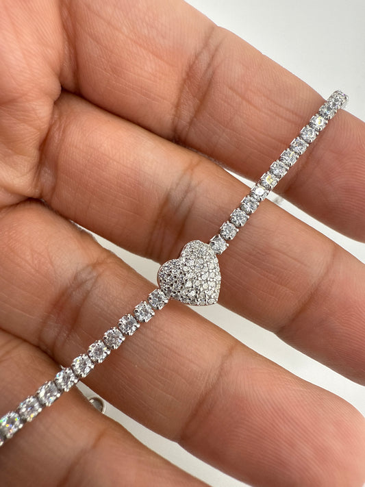 Sterling Silver Zirconia Heart Tennis Bracelet